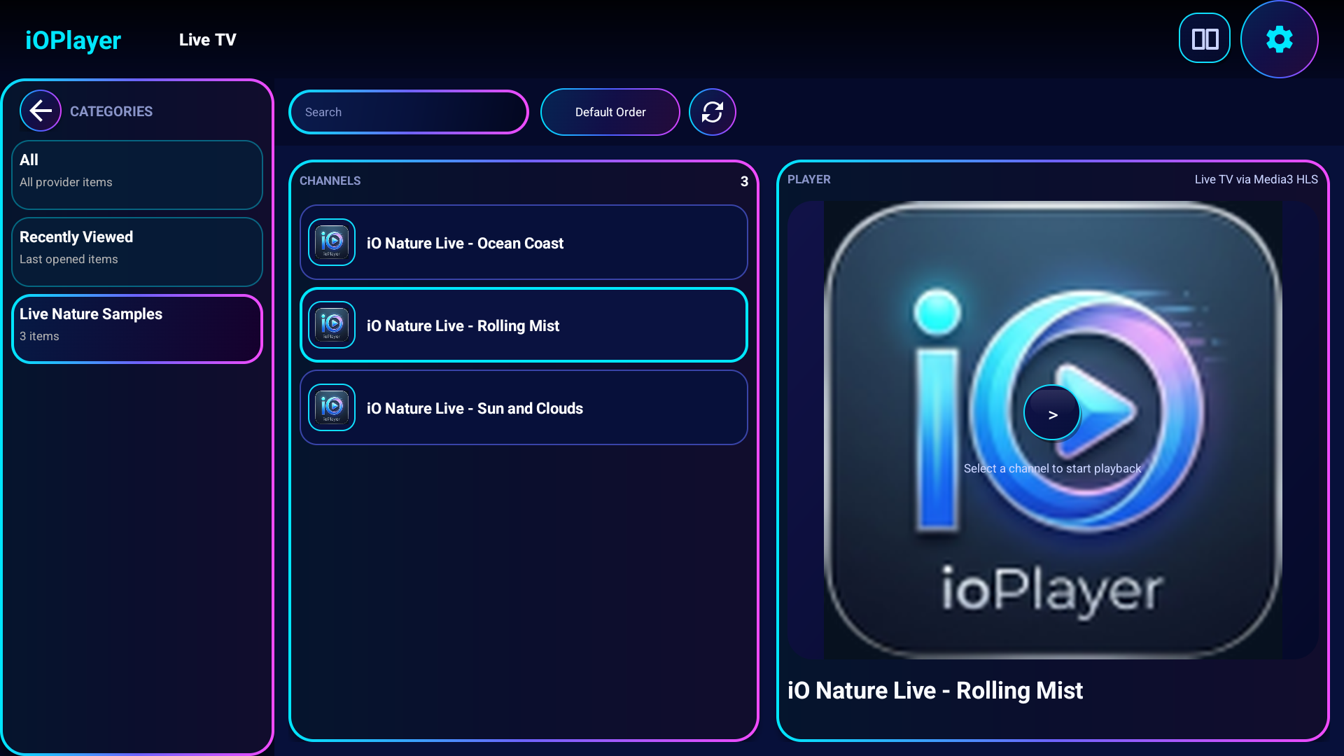 iOPlayer TV playback interface screen